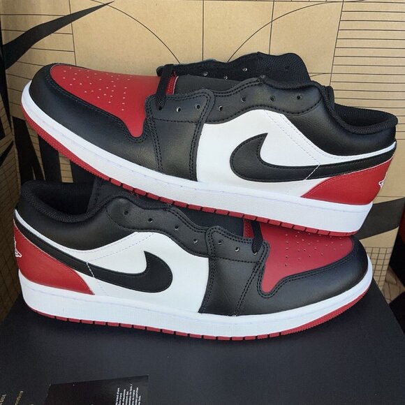 NEW Nike Air Jordan 1 Low Bred Toe Gym Red Black 553558-161 Men Size 9.5 - Picture 1 of 6